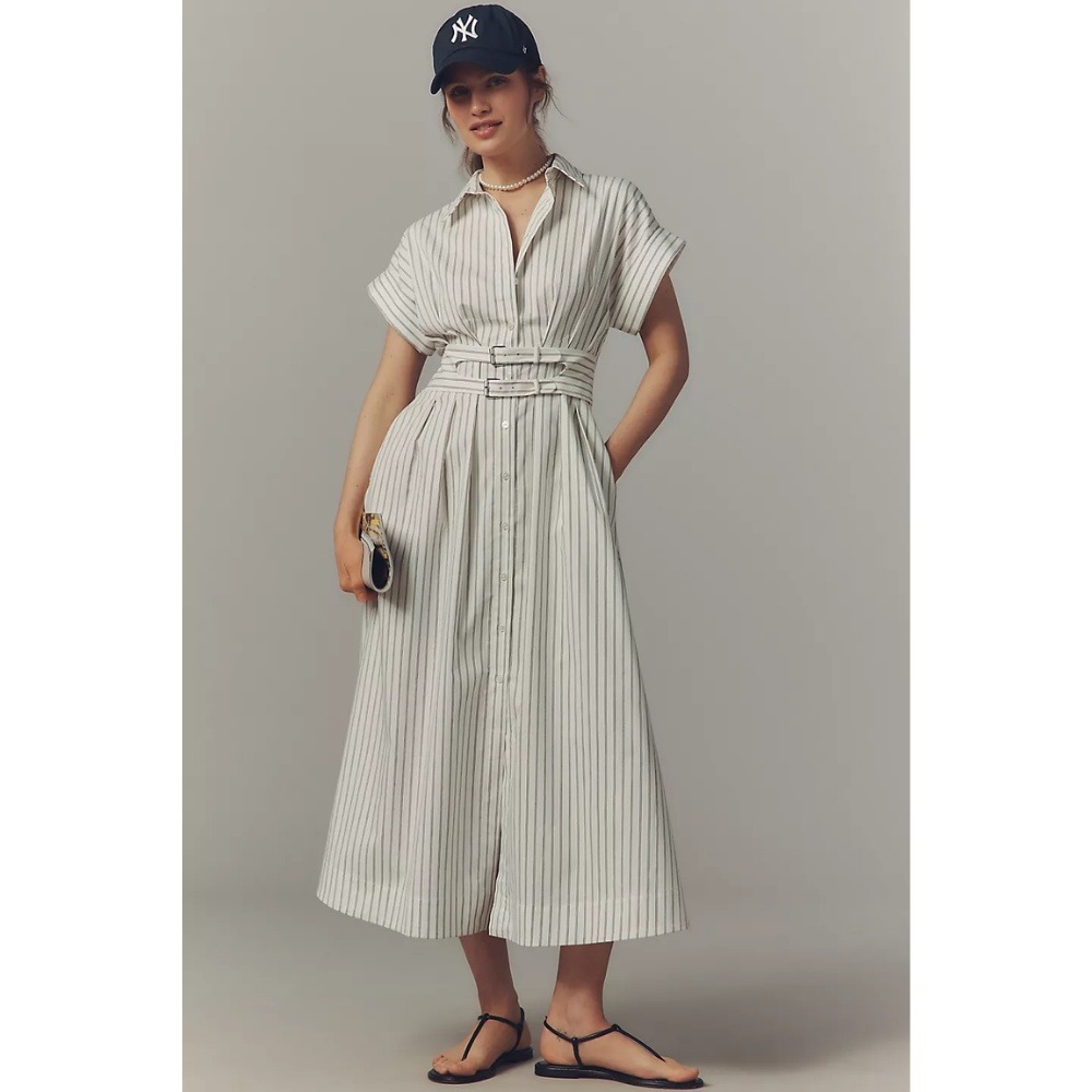 NWT Anthropologie Exquise The Tobie Double Buckle Shirt Dress Medium Petite